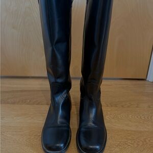 Mango Black Leather Knee-High Boots Women EU 39 US 8.5 Minimal Riding Boots